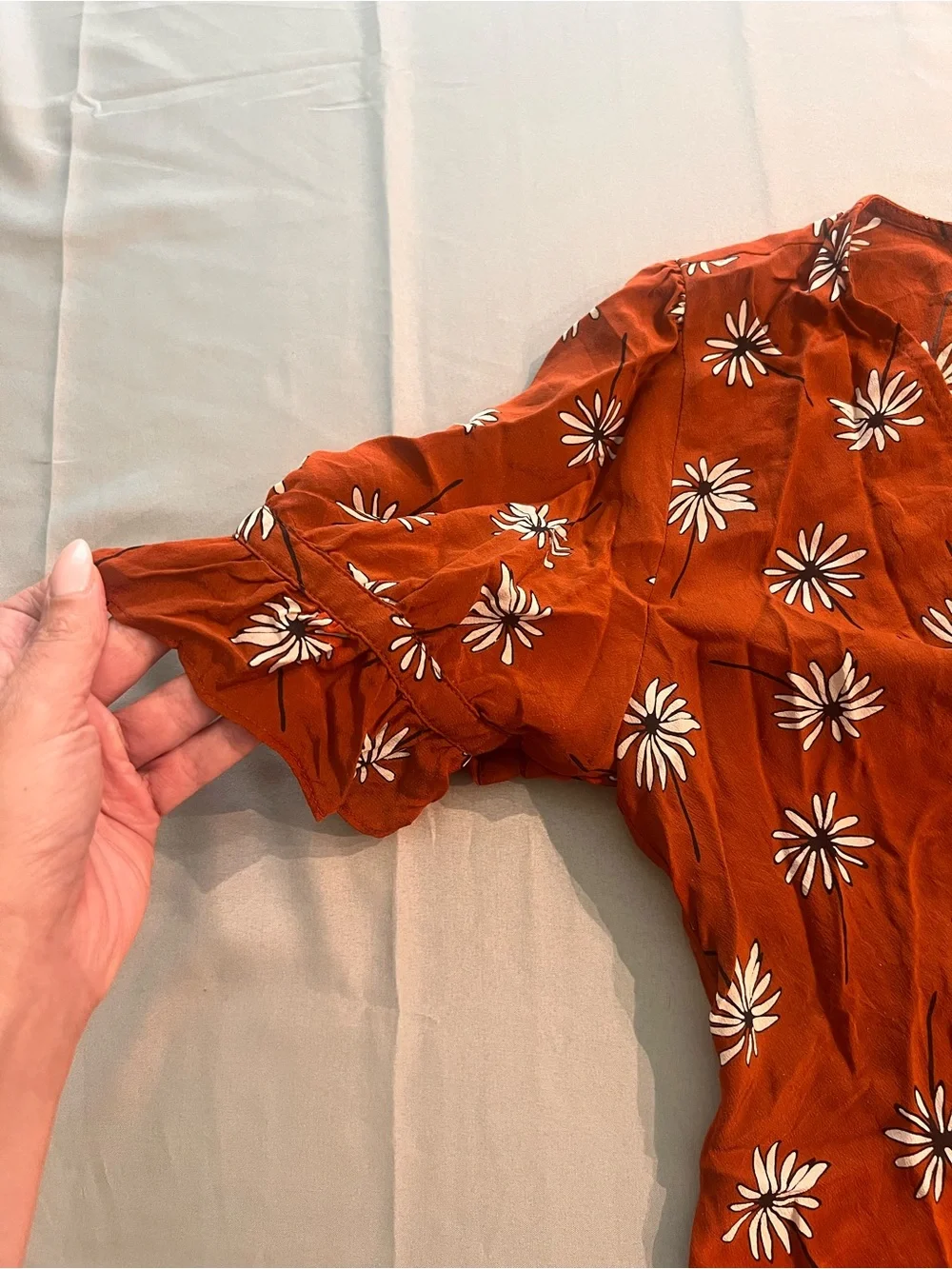 Madewell Silk Rust Floral Blouse Size 4 Button Up Top
